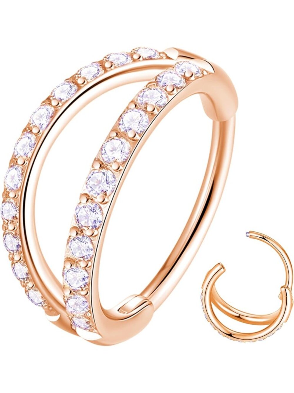 Double Open Stack CZ Nose Ring Hoop | Surgical Steel Helix & Cartilage Earrings